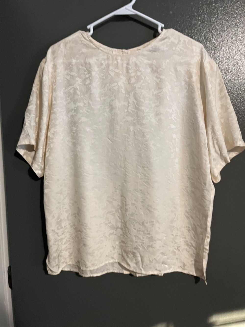 Vintage Silk Cream Short Sleeve Textured Blouse